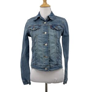 Levis Trucker Jacket Womens XS Extra Small Denim Long Sleeve Stretch Cropped